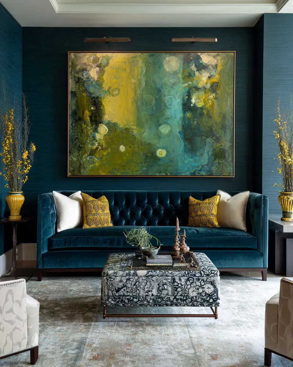 Emerald Green Transitional Living Room Decor Ideas