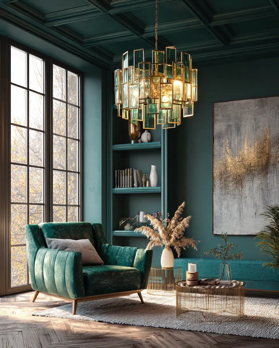 Emerald Green Transitional Living Room Decor Ideas