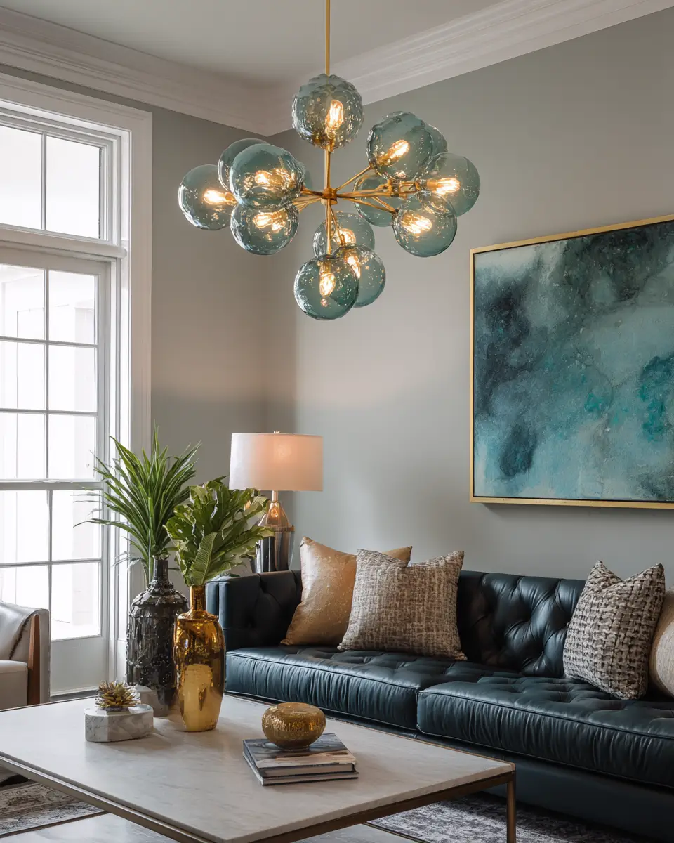 Emerald Green Transitional Living Room Decor Ideas