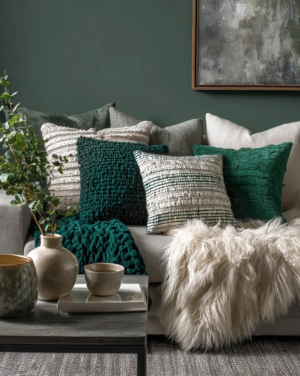Emerald Green Transitional Living Room Decor Ideas