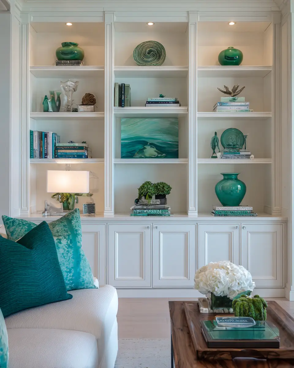 Emerald Green Transitional Living Room Decor Ideas