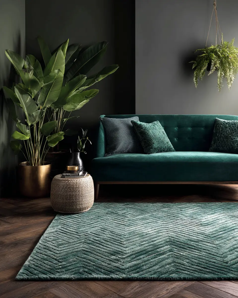 Emerald Green Transitional Living Room Decor Ideas