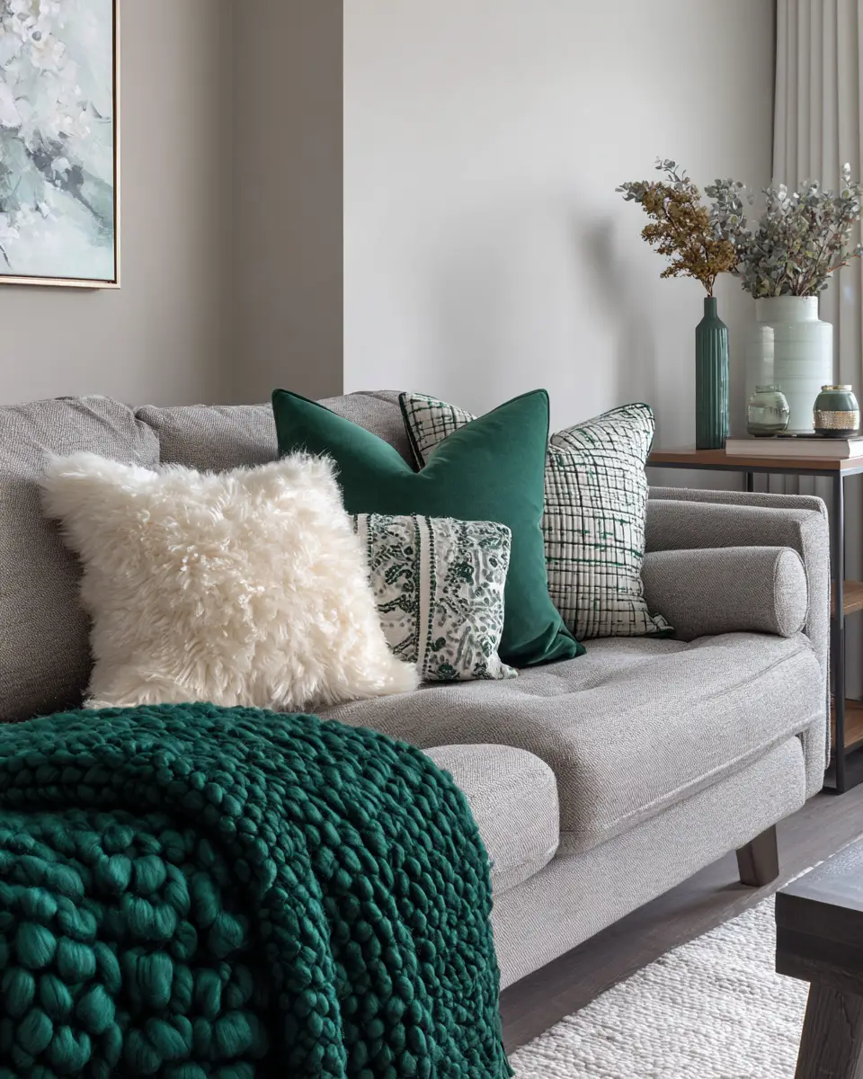 Emerald Green Transitional Living Room Decor Ideas