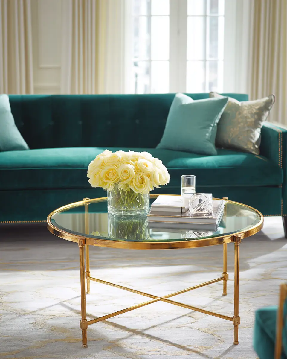 Emerald Green Transitional Living Room Decor Ideas