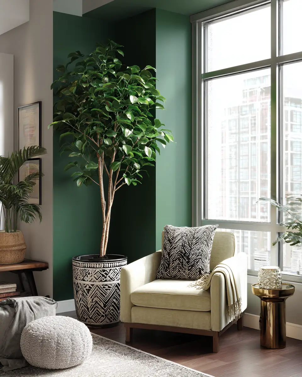 Emerald Green Transitional Living Room Decor Ideas