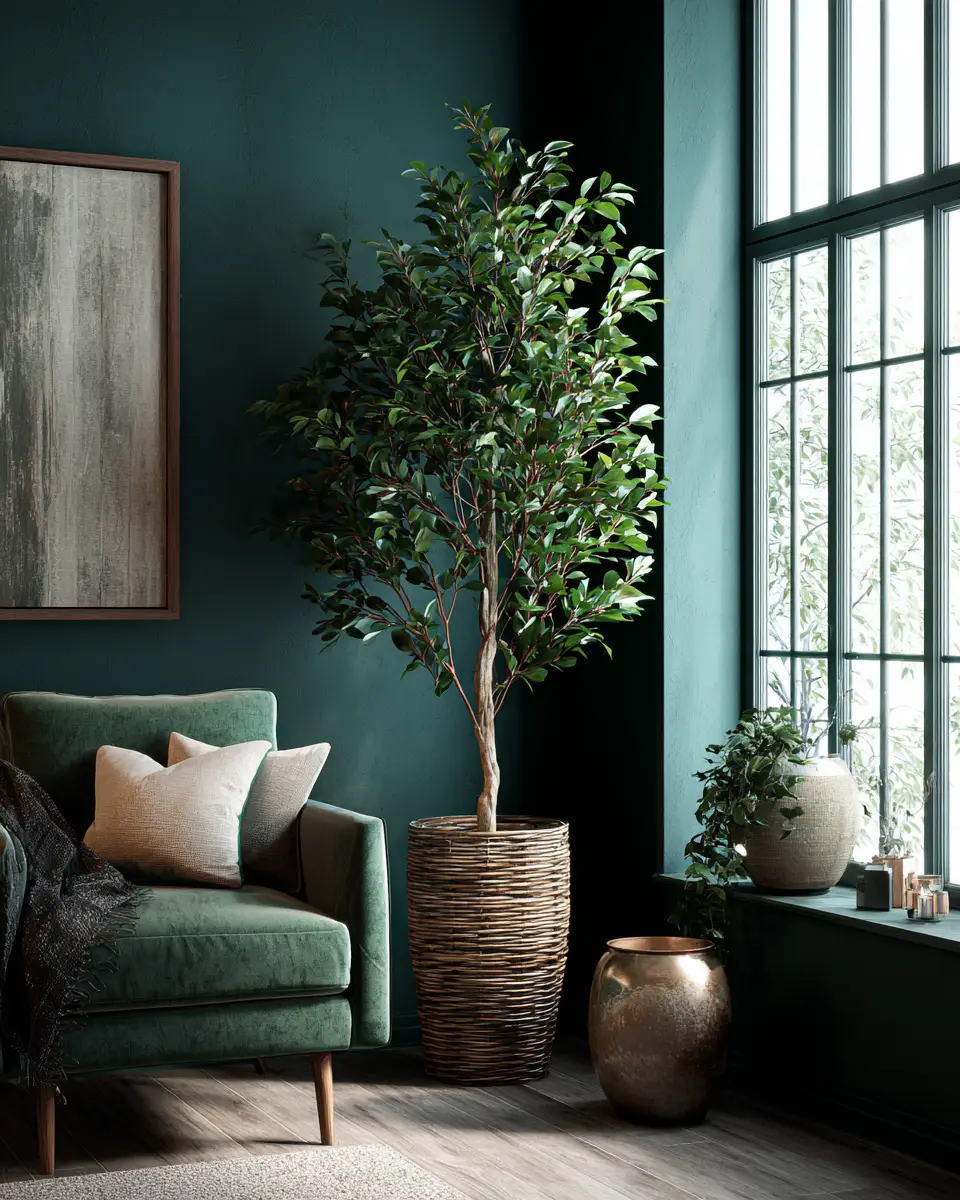 Emerald Green Transitional Living Room Decor Ideas