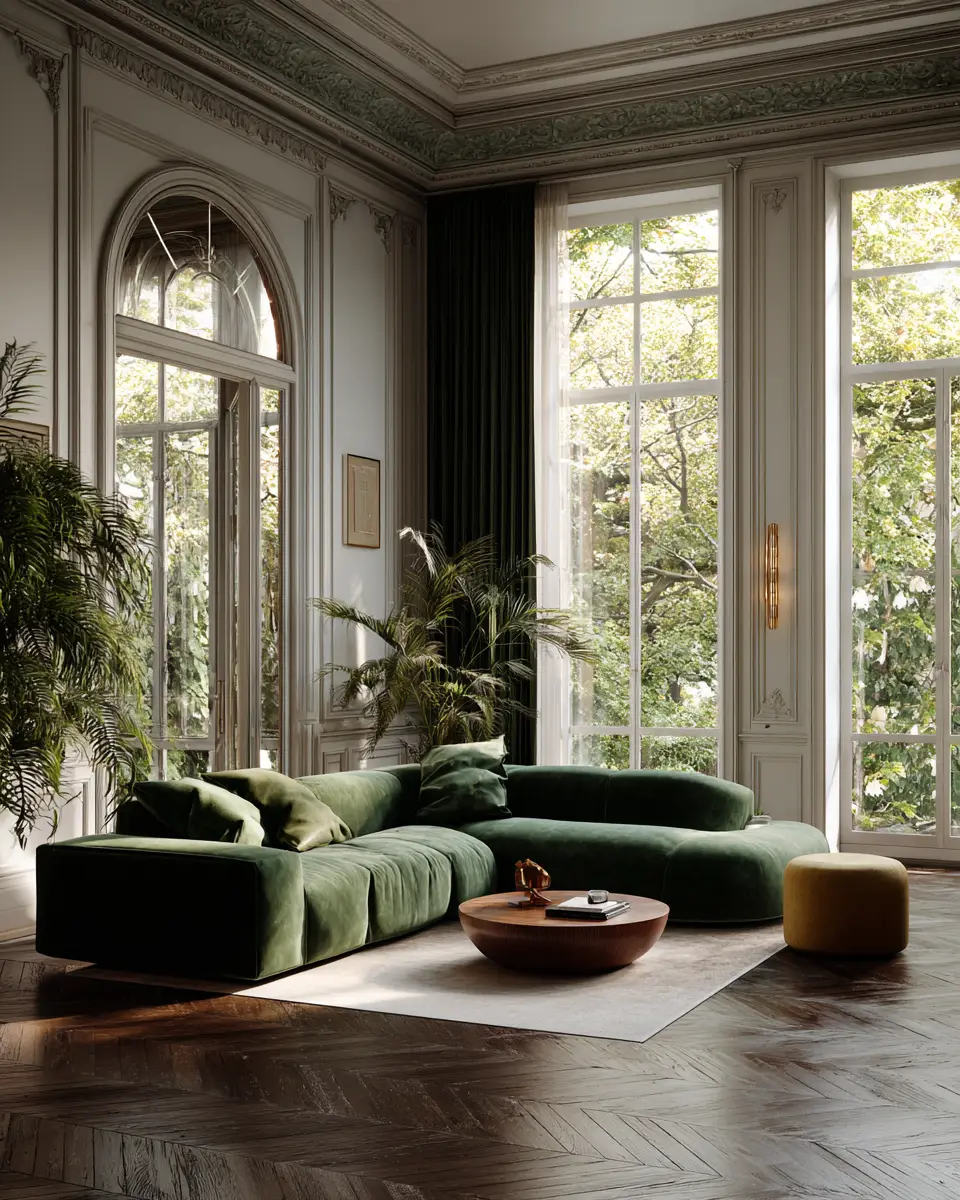 Forest Green Contemporary Living Room Decor Ideas