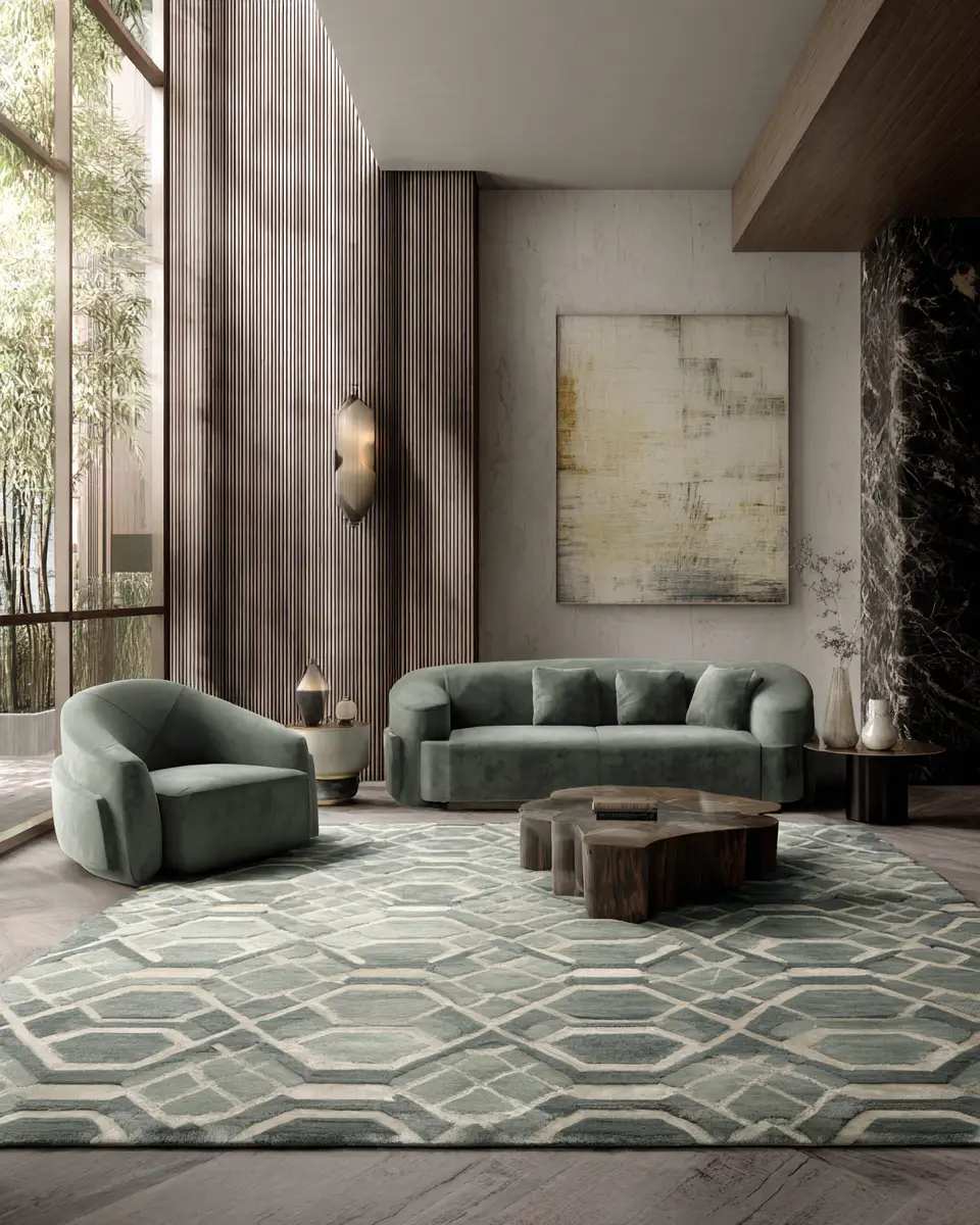 Forest Green Contemporary Living Room Decor Ideas