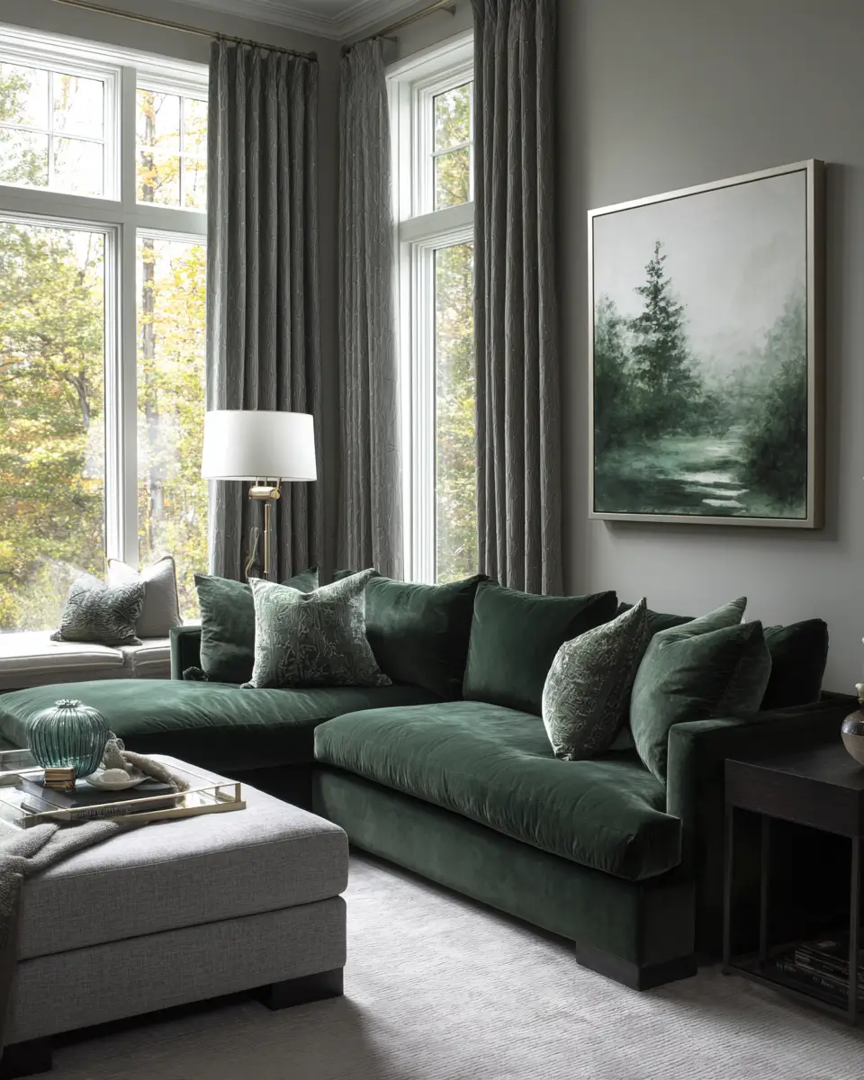 Forest Green Contemporary Living Room Decor Ideas