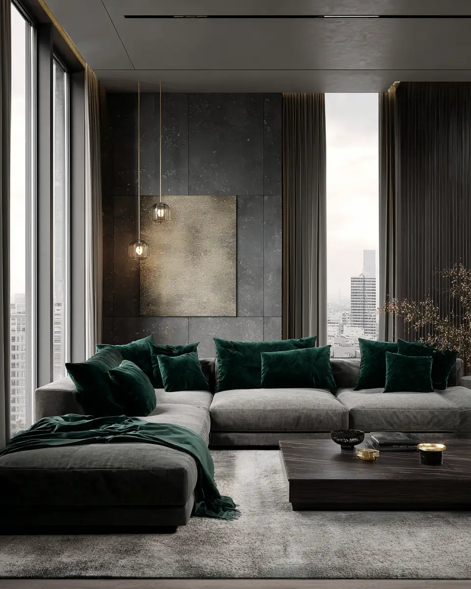 Forest Green Contemporary Living Room Decor Ideas