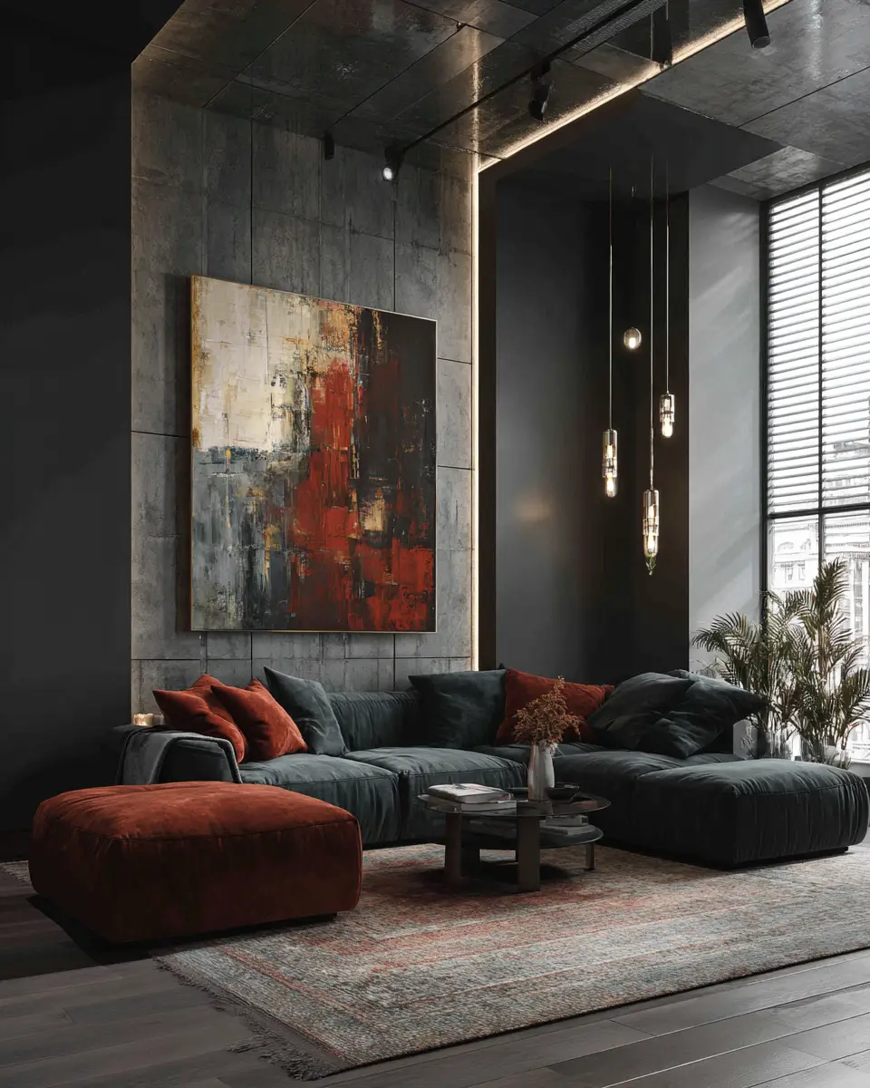 Forest Green Contemporary Living Room Decor Ideas