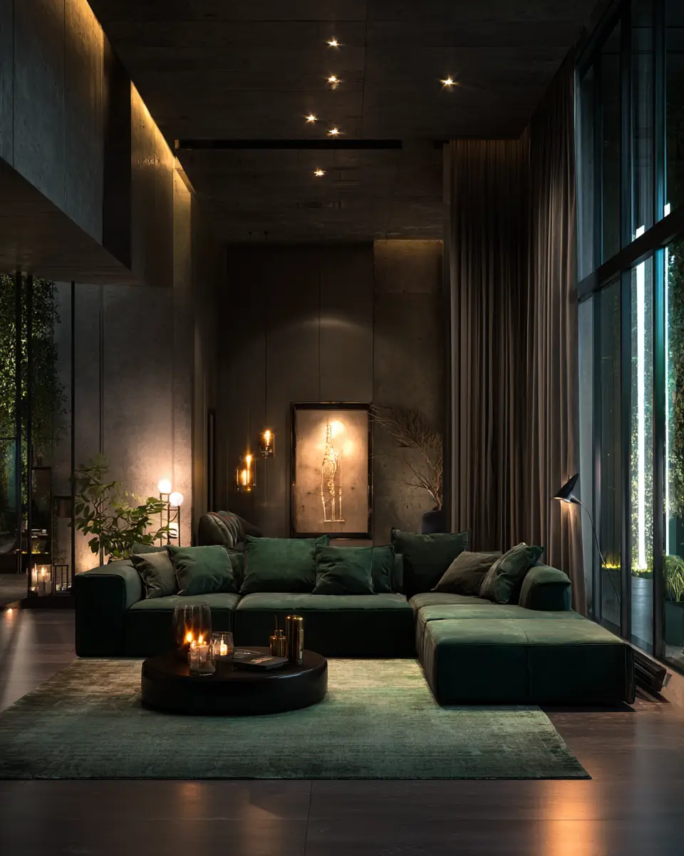 Forest Green Contemporary Living Room Decor Ideas