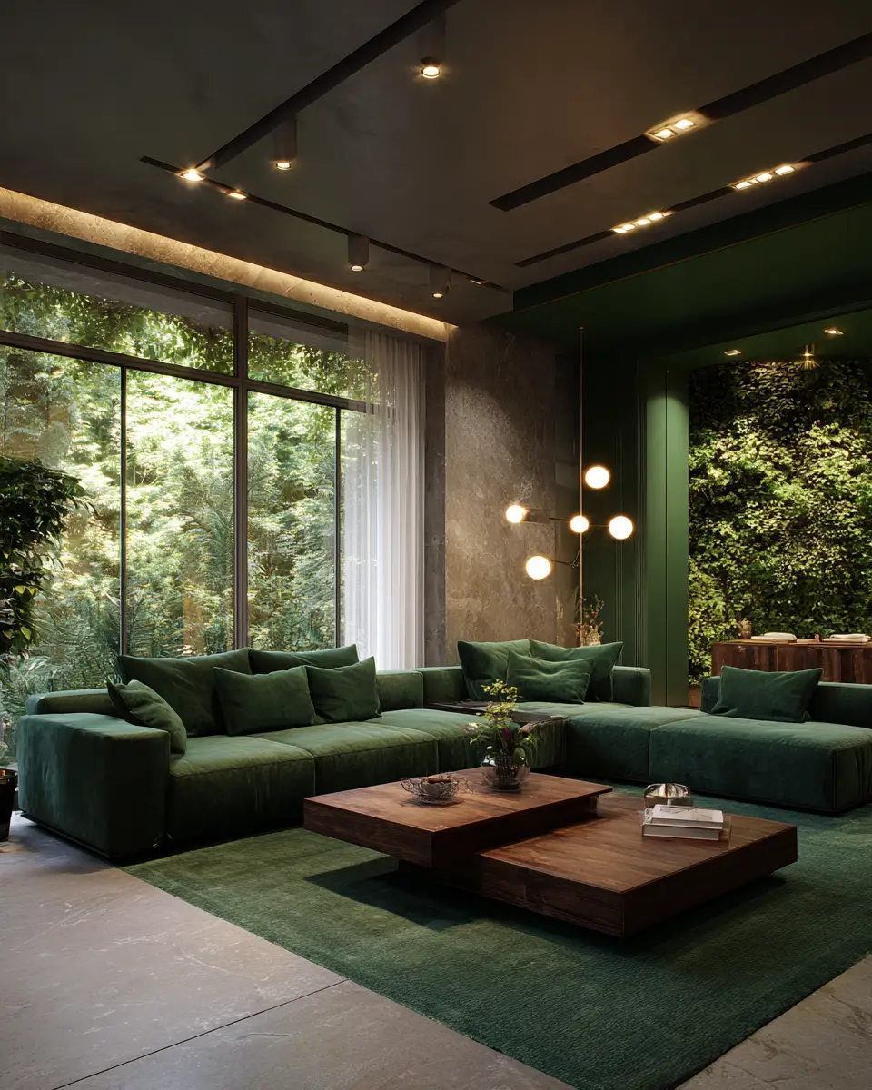 Forest Green Contemporary Living Room Decor Ideas