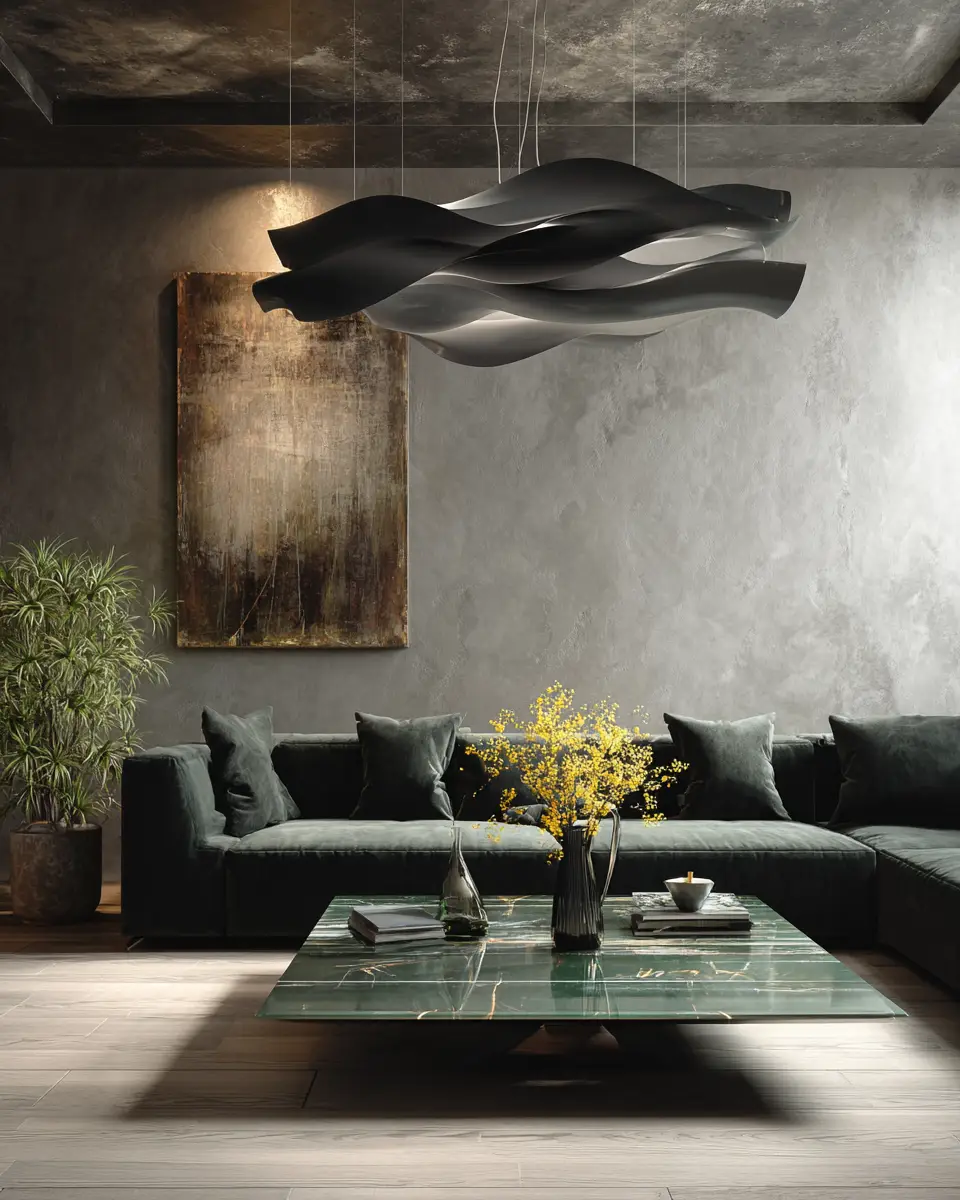 Forest Green Contemporary Living Room Decor Ideas