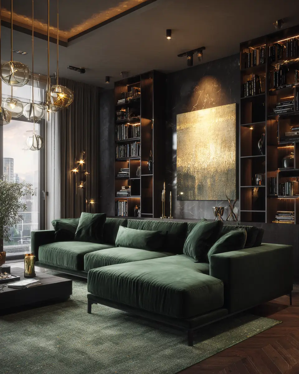 Forest Green Contemporary Living Room Decor Ideas