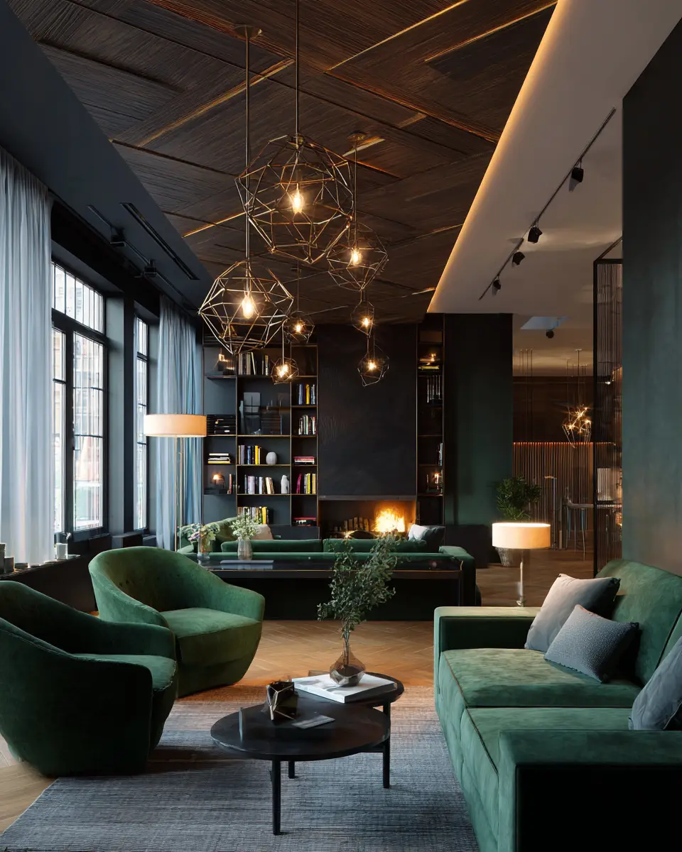 Forest Green Contemporary Living Room Decor Ideas