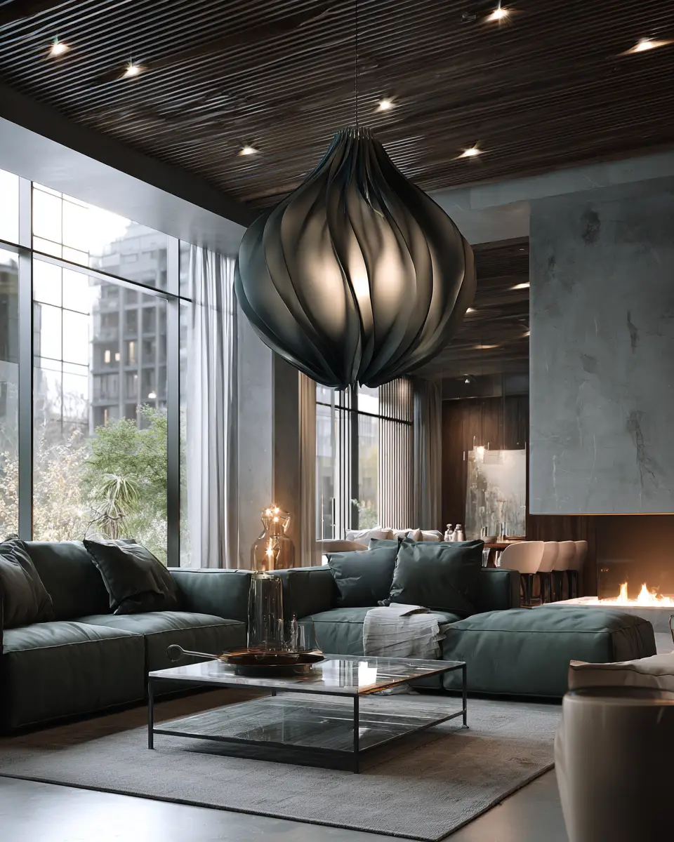 Forest Green Contemporary Living Room Decor Ideas