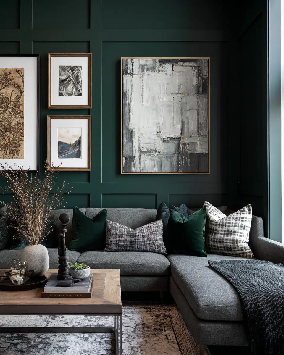 Forest Green Contemporary Living Room Decor Ideas