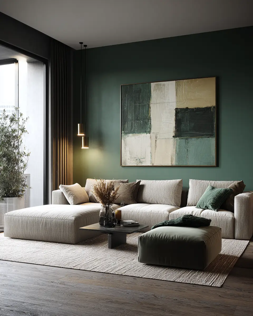 Forest Green Contemporary Living Room Decor Ideas