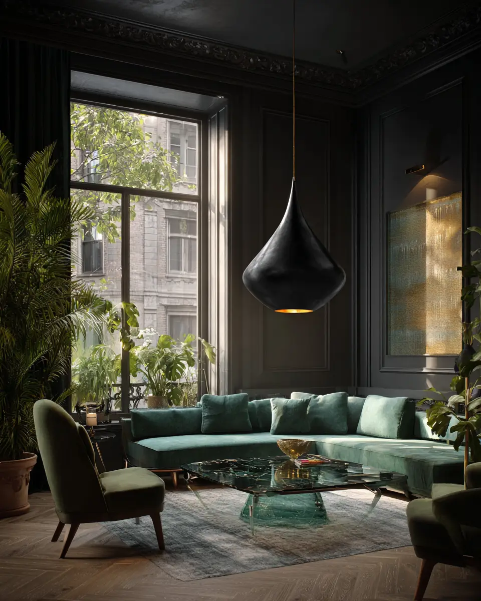 Forest Green Contemporary Living Room Decor Ideas