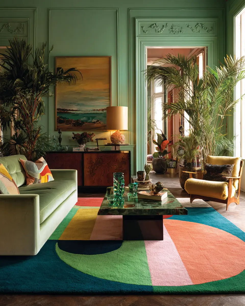 Forest Green Eclectic Living Room Decor Ideas