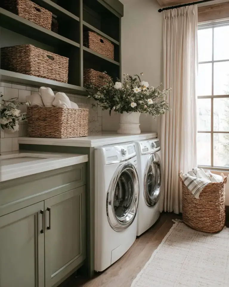 Forest Green Rustic Laundry Room Decor Ideas - Featured