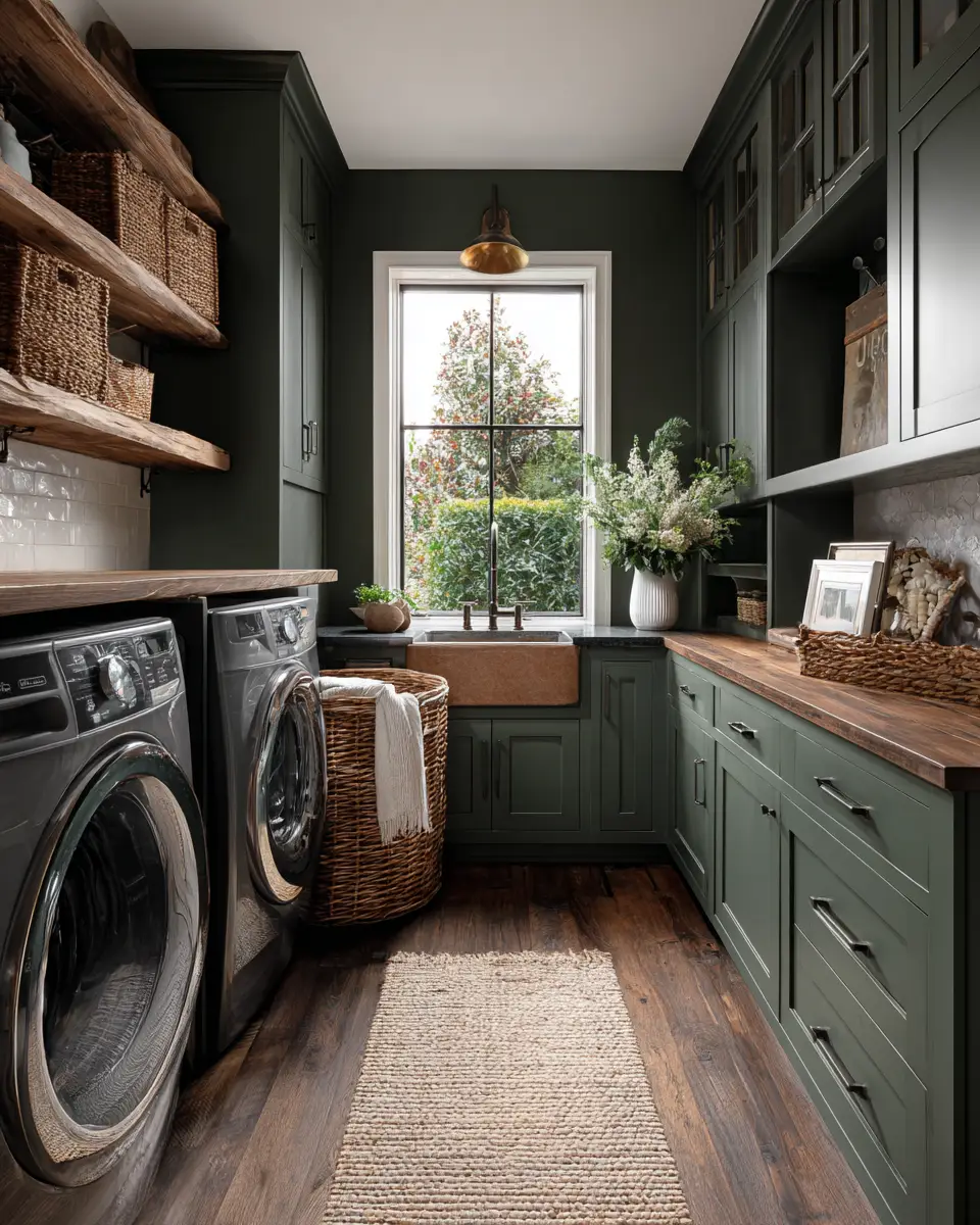 Forest Green Rustic Laundry Room Decor Ideas