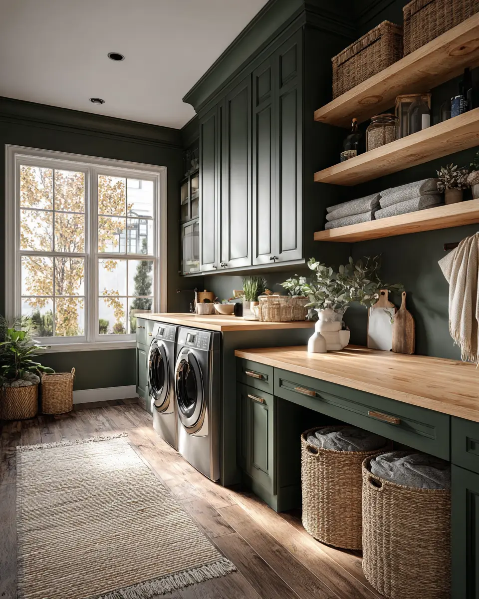Forest Green Rustic Laundry Room Decor Ideas