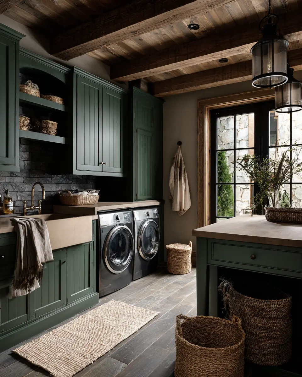 Forest Green Rustic Laundry Room Decor Ideas