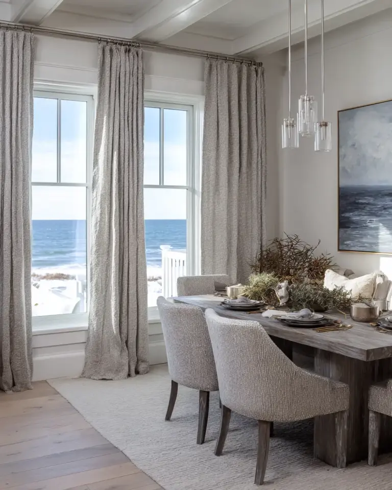 Gray Coastal Dining Room Decor Ideas - Featured