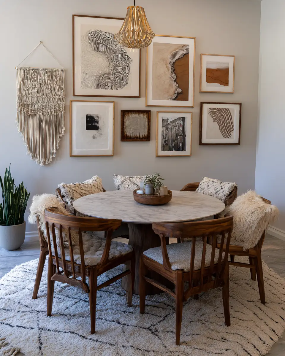 Greige Boho Dining Room Decor Ideas - Featured