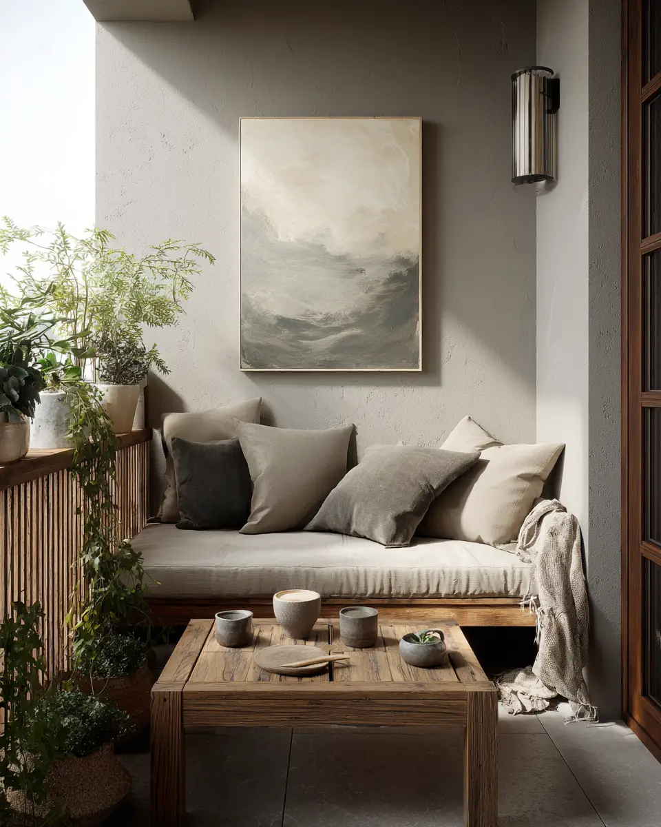 Greige Japandi Balcony Decor Ideas