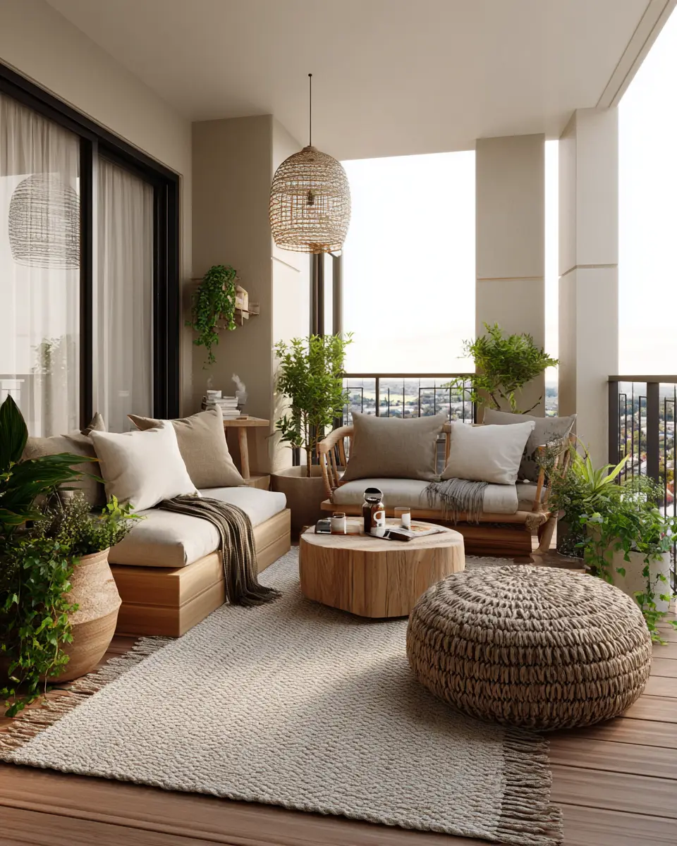 Greige Japandi Balcony Decor Ideas