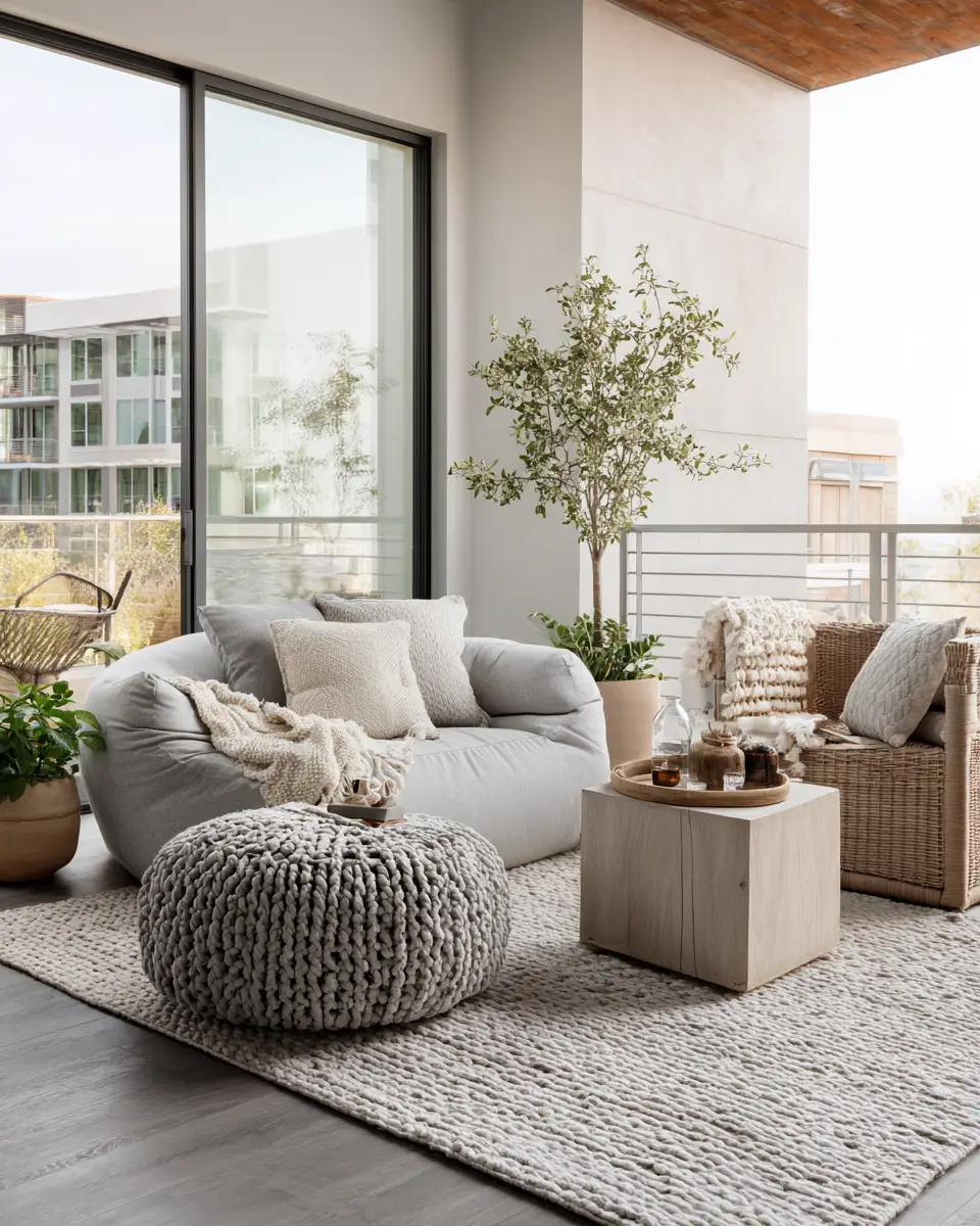 Greige Japandi Balcony Decor Ideas