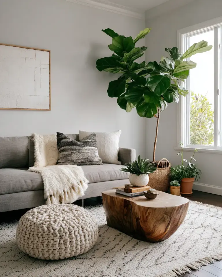 Greige Organic Modern Living Room Decor Ideas - Featured