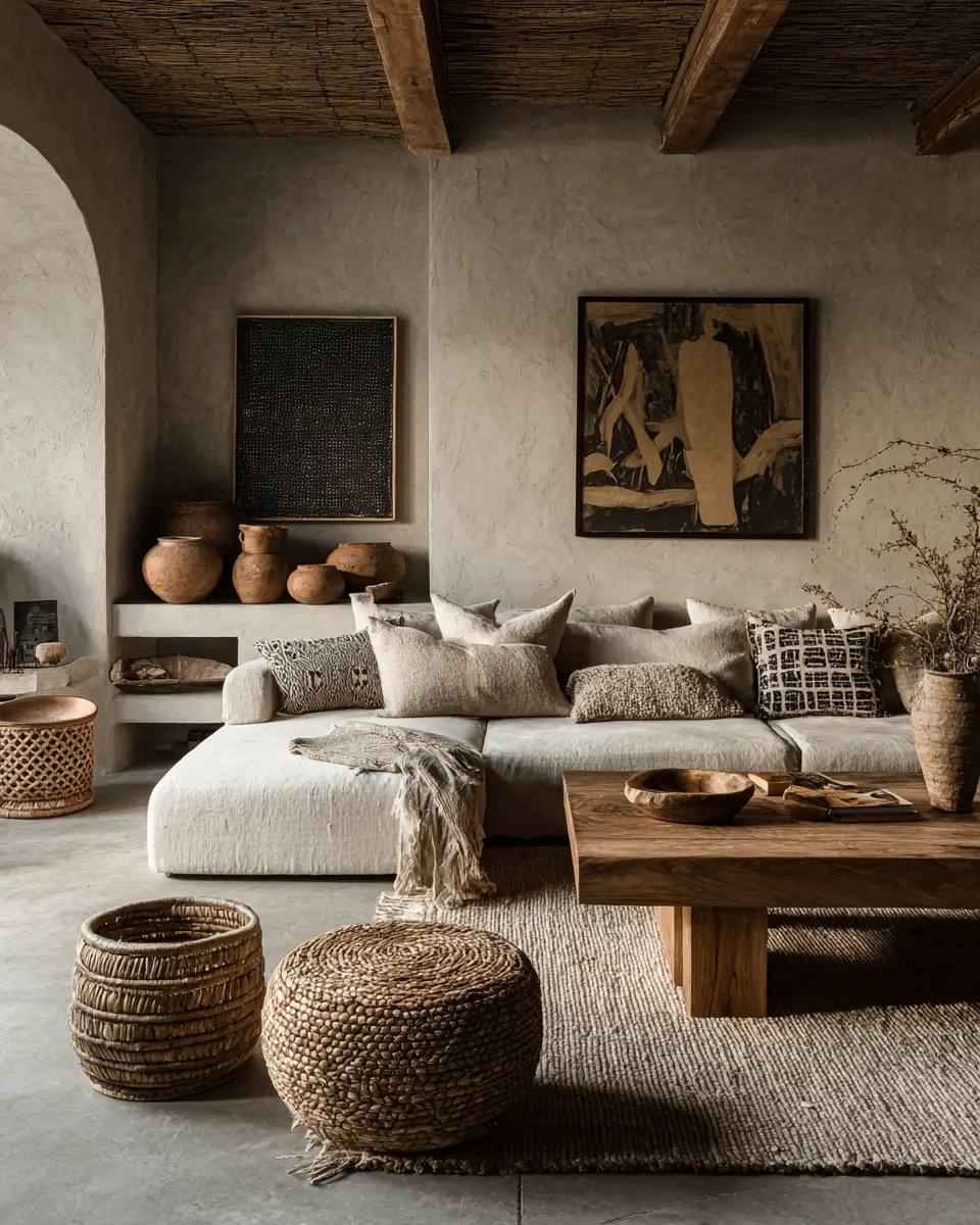 Greige Organic Modern Living Room Decor Ideas