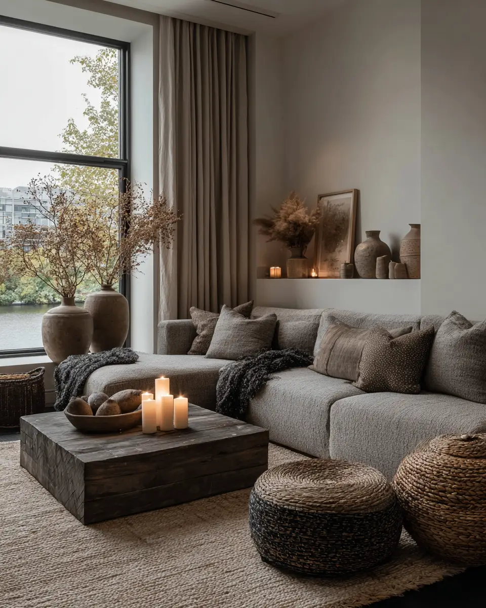 Greige Organic Modern Living Room Decor Ideas