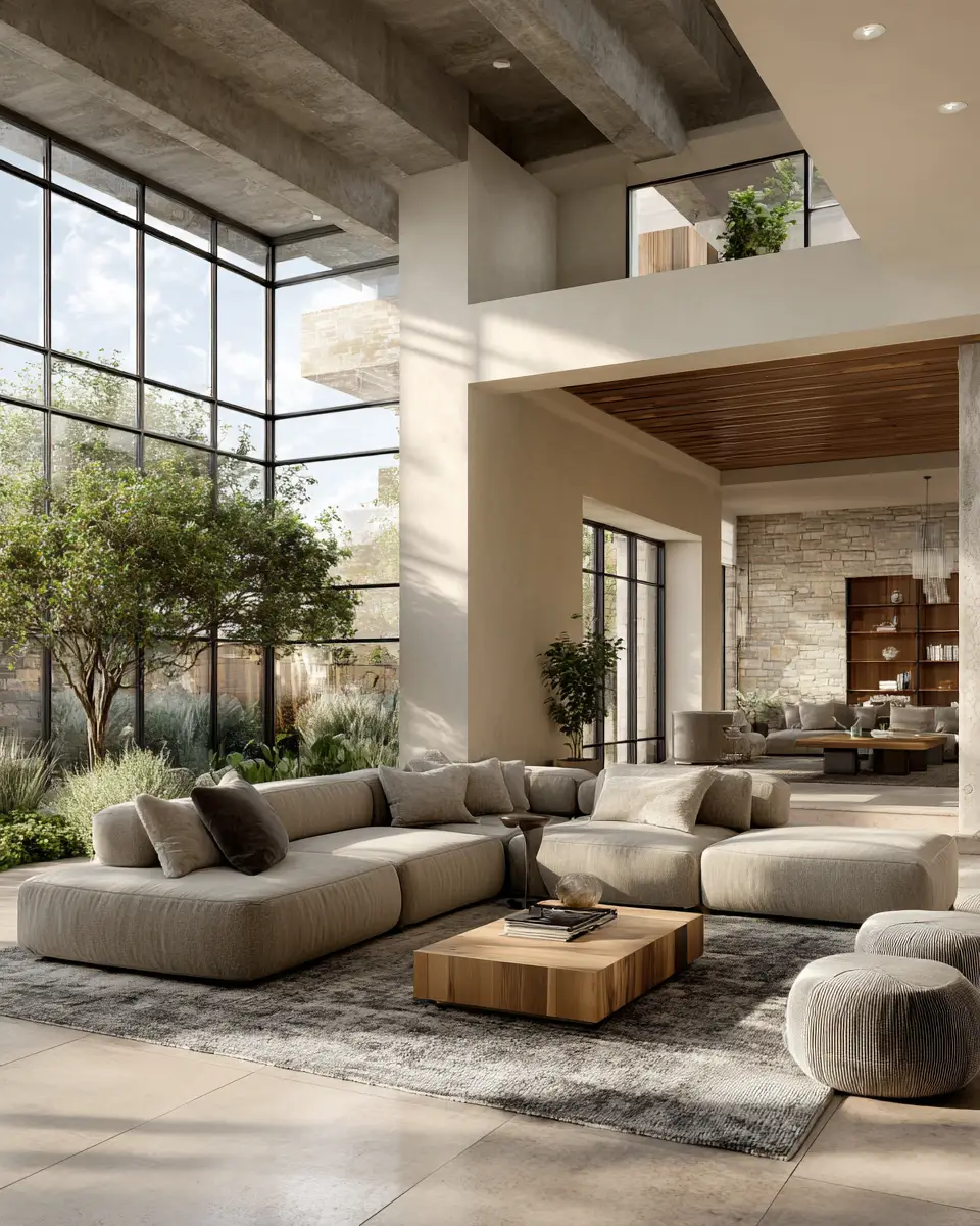 Greige Organic Modern Living Room Decor Ideas