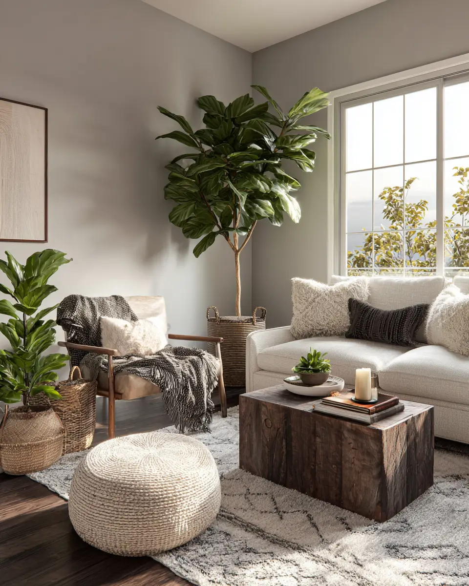 Greige Organic Modern Living Room Decor Ideas