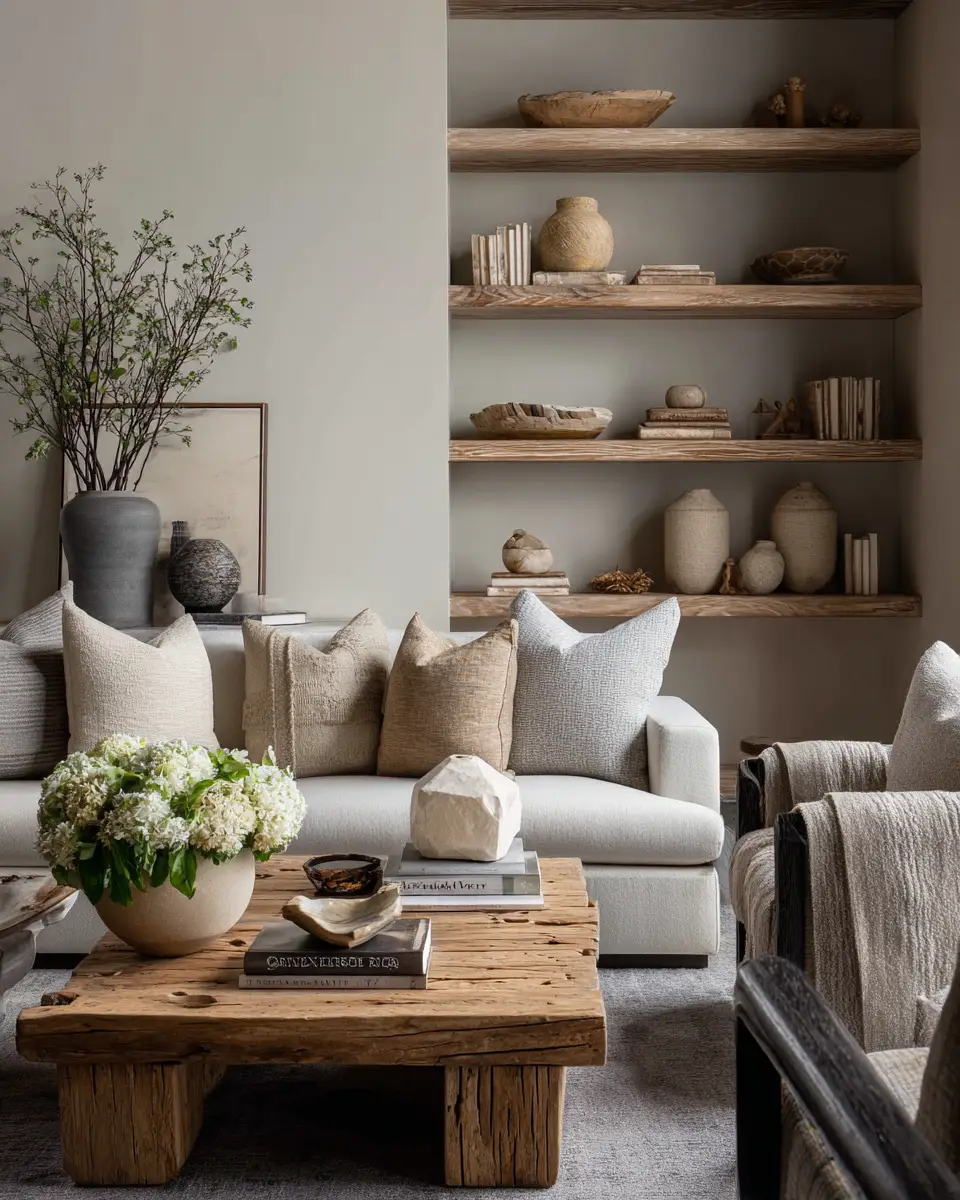 Greige Organic Modern Living Room Decor Ideas