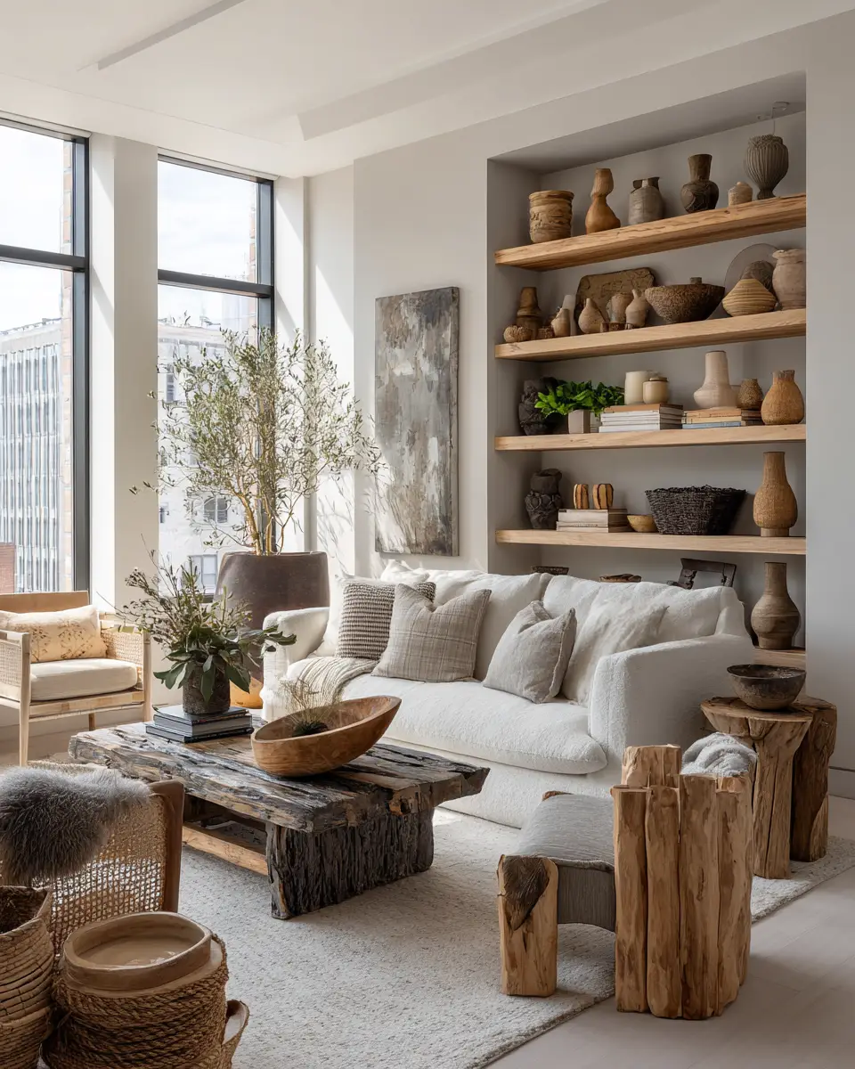 Greige Organic Modern Living Room Decor Ideas