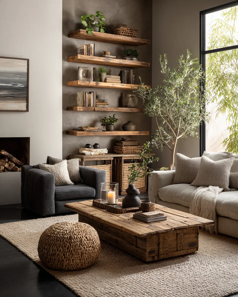 Greige Organic Modern Living Room Decor Ideas