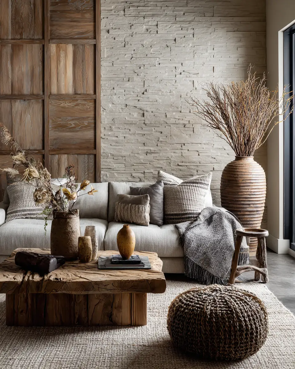 Greige Organic Modern Living Room Decor Ideas