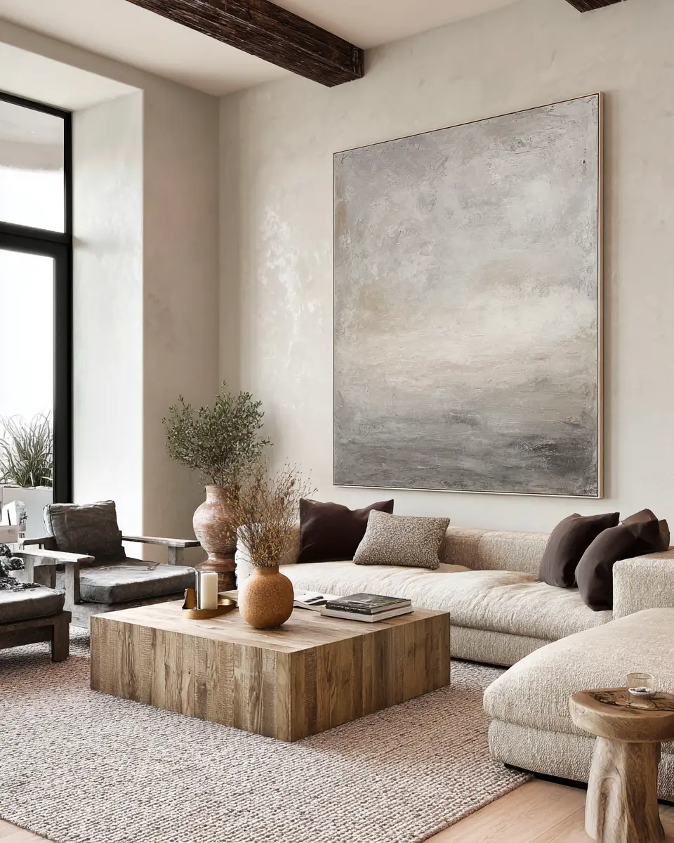 Greige Organic Modern Living Room Decor Ideas