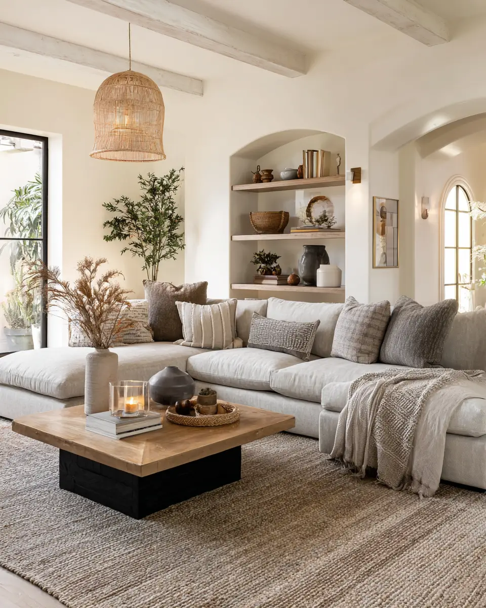 Greige Organic Modern Living Room Decor Ideas