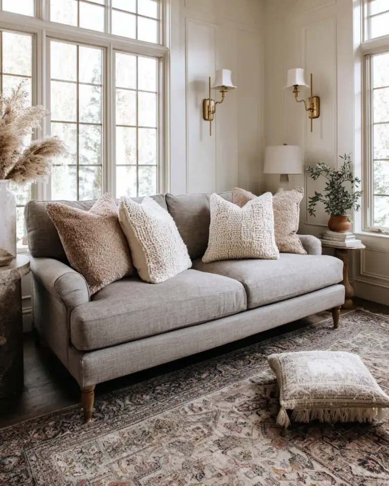 Greige Traditional Living Room Decor Ideas - Featured