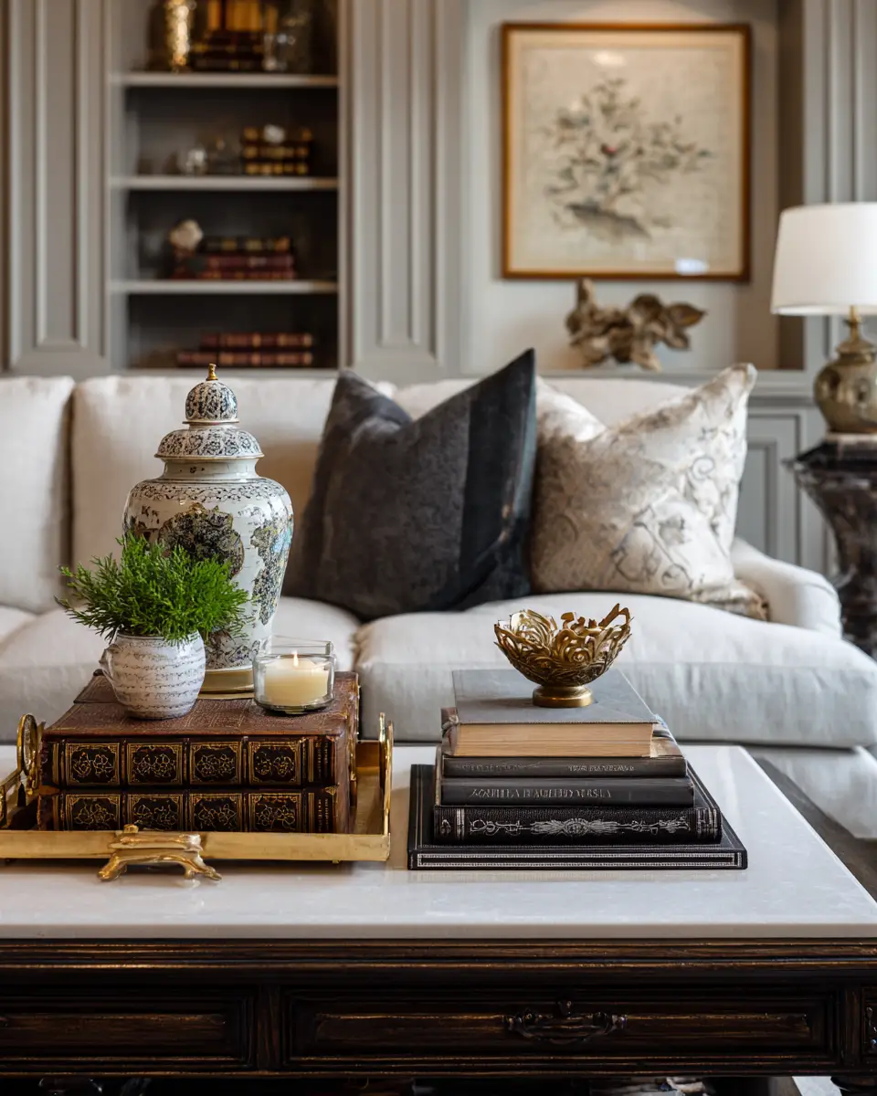 Greige Traditional Living Room Decor Ideas