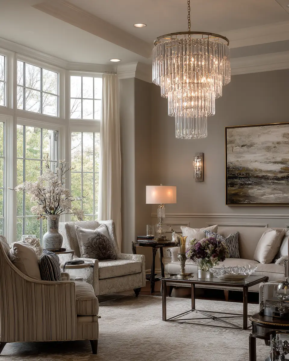 Greige Traditional Living Room Decor Ideas