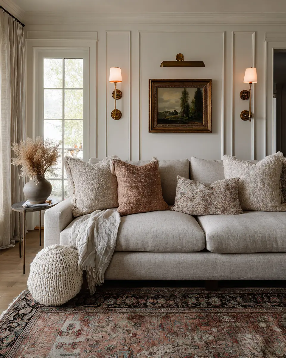 Greige Traditional Living Room Decor Ideas