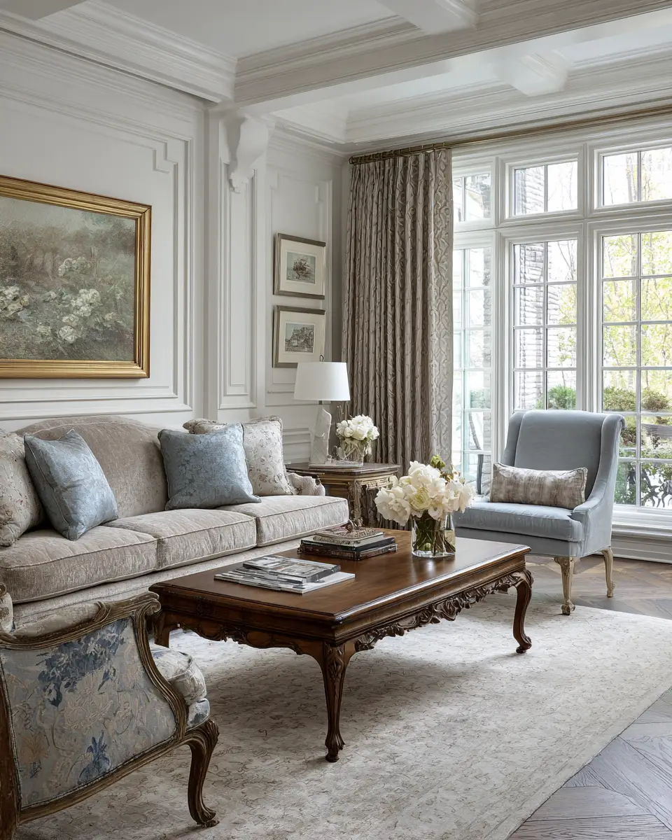 Greige Traditional Living Room Decor Ideas
